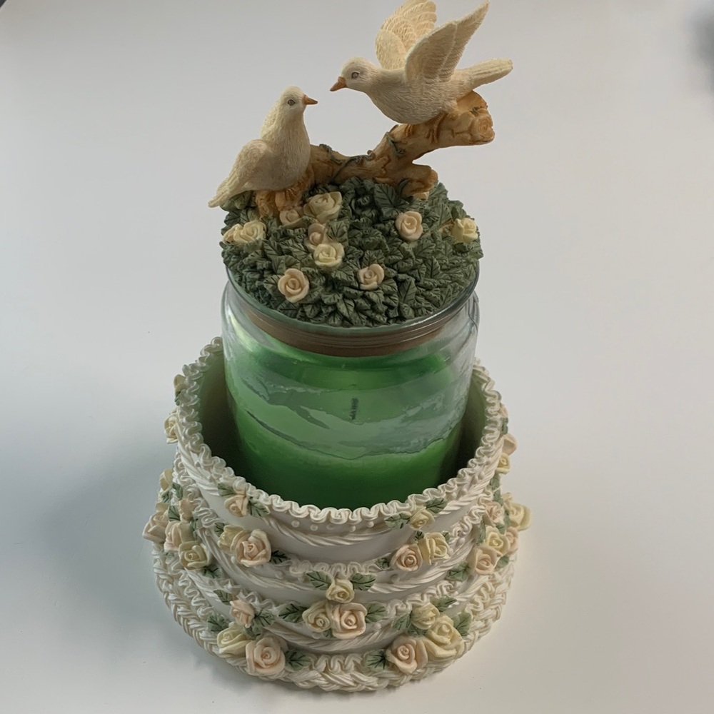Our America Wedding Cake Candle Hugger Holder & Topper with Doves and Roses